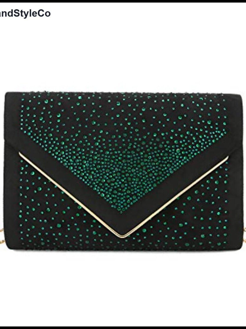 Faux Suede Rhinestone Envelope Clutch Evening Bag with Chain Strap